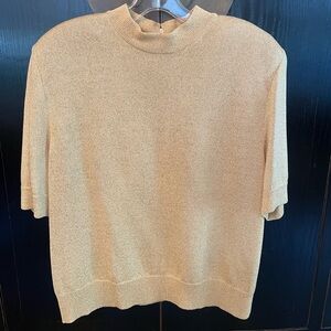St. John Basics with gold metallic thread, short sleeve knit top, Size Large